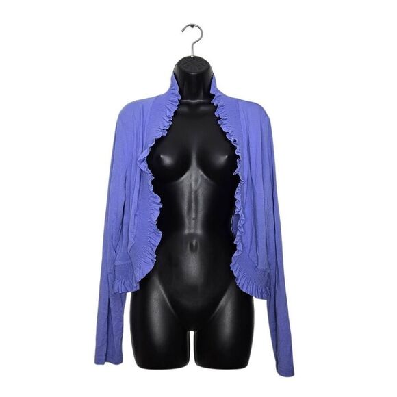 The Pyramid Collection Open Front Cardigan Size Medium Long Sleeve Ruffle Purple - Picture 1 of 4